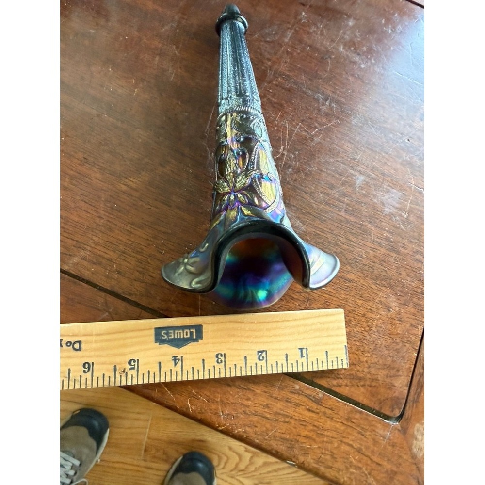 Northwood Carnival Glass Wishbone Epergne Lily Horn Amethyst Iridescent Antique - Picture 9 of 10